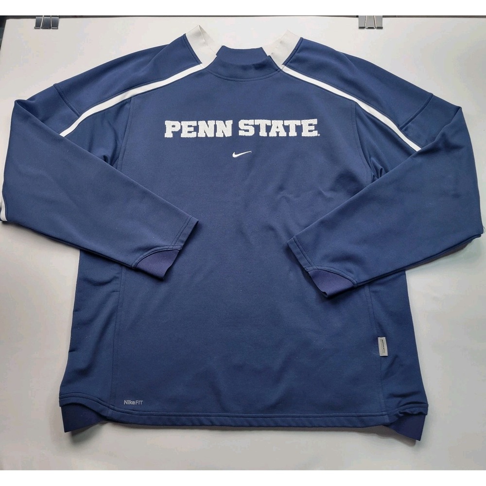 NIKE FIT THERMA PENN STATE PULLOVER CENTER SWOOSH NAVY MENS L VINTAGE EUC RARE